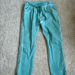 Teal Jogger Pants with Side Trim